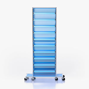 Tower B (Archive): Rolling Tower Shelf in Uptown Blue (Front View)