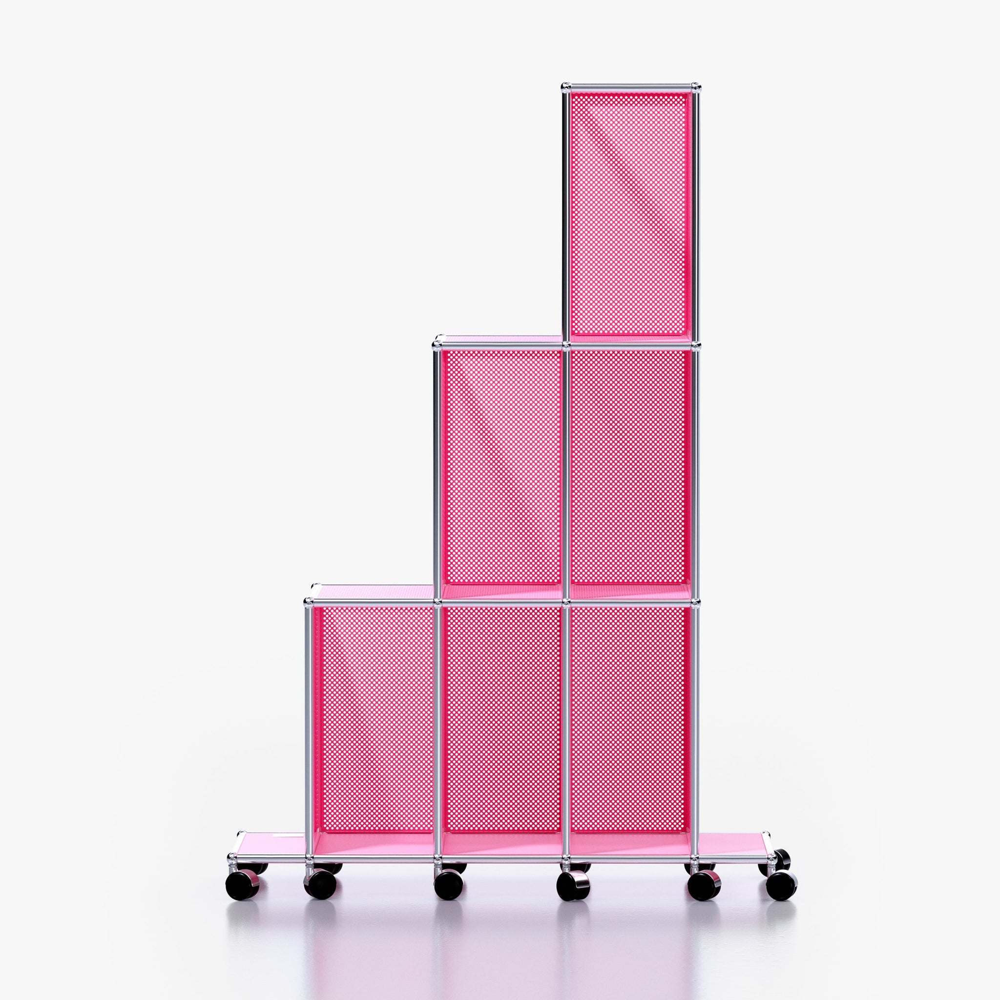 Tower C (Forward): Rolling Tiered Shelving Unit in Downtown Pink (Front View)