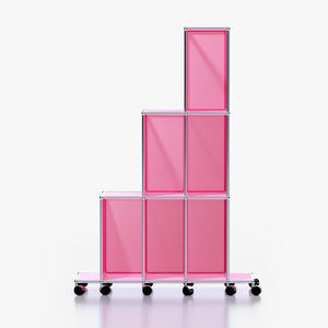 Tower C (Forward): Rolling Tiered Shelving Unit in Downtown Pink (Front View)