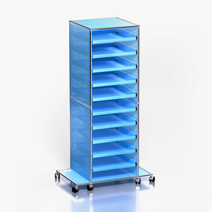 Tower B (Archive): Rolling Tower Shelf in Uptown Blue (Side View)