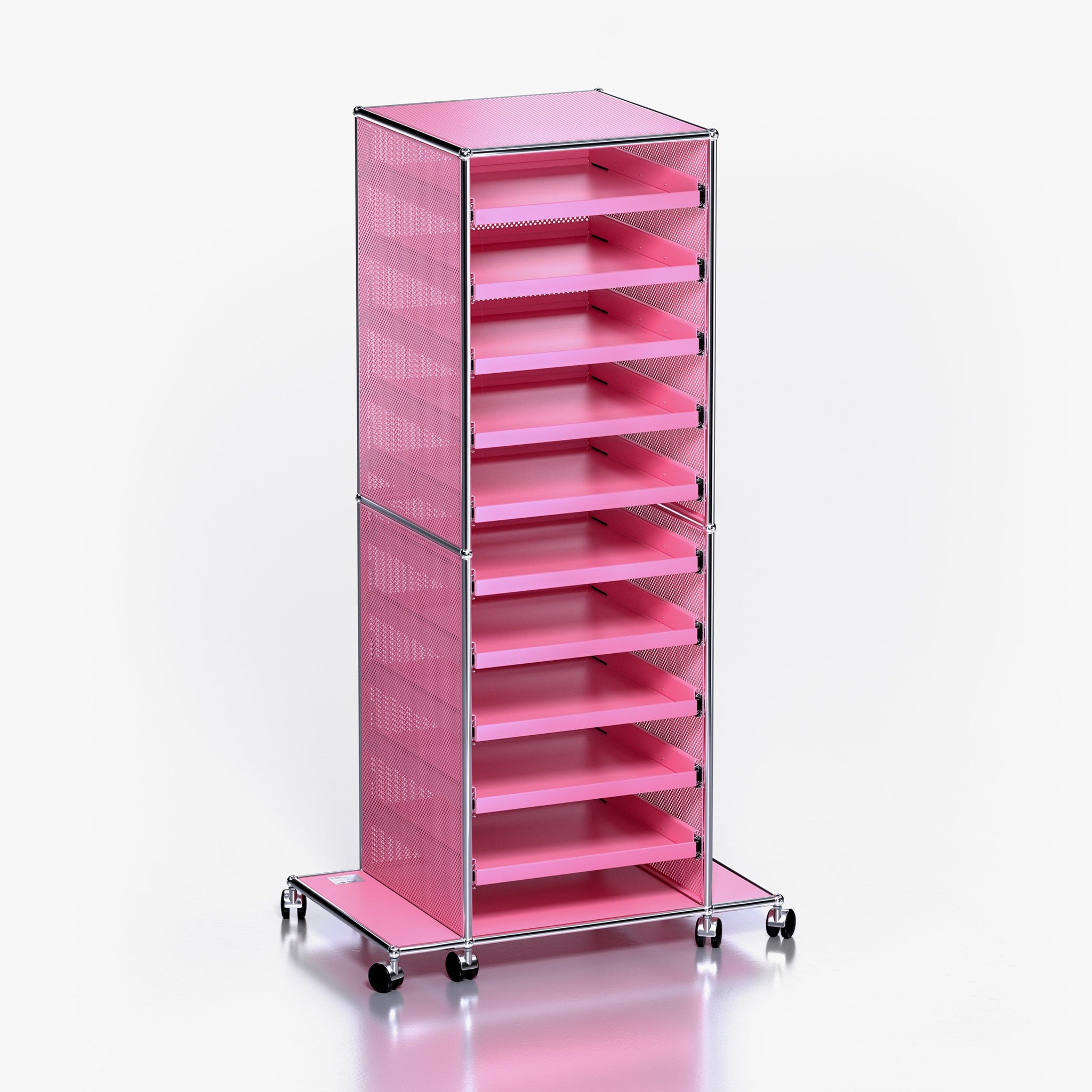 Tower B (Archive): Rolling Tower Shelf in Downtown Pink (Side View)