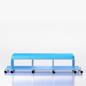 Central Lounge: Modern Storage Bench with Shelves in Uptown Blue (Front View)