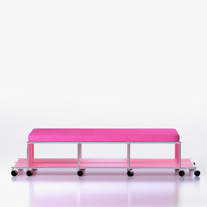 Central Lounge: Modern Storage Bench with Shelves in Downtown Pink (Front View)