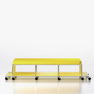 Central Lounge: Modern Storage Bench with Shelves in Soho Yellow (Front View)