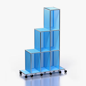Tower C (Forward): Rolling Tiered Shelving Unit In Uptown Blue (Side View)