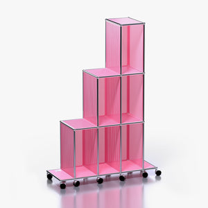 Tower C (Forward): Rolling Tiered Shelving Unit in Downtown Pink (Side View)