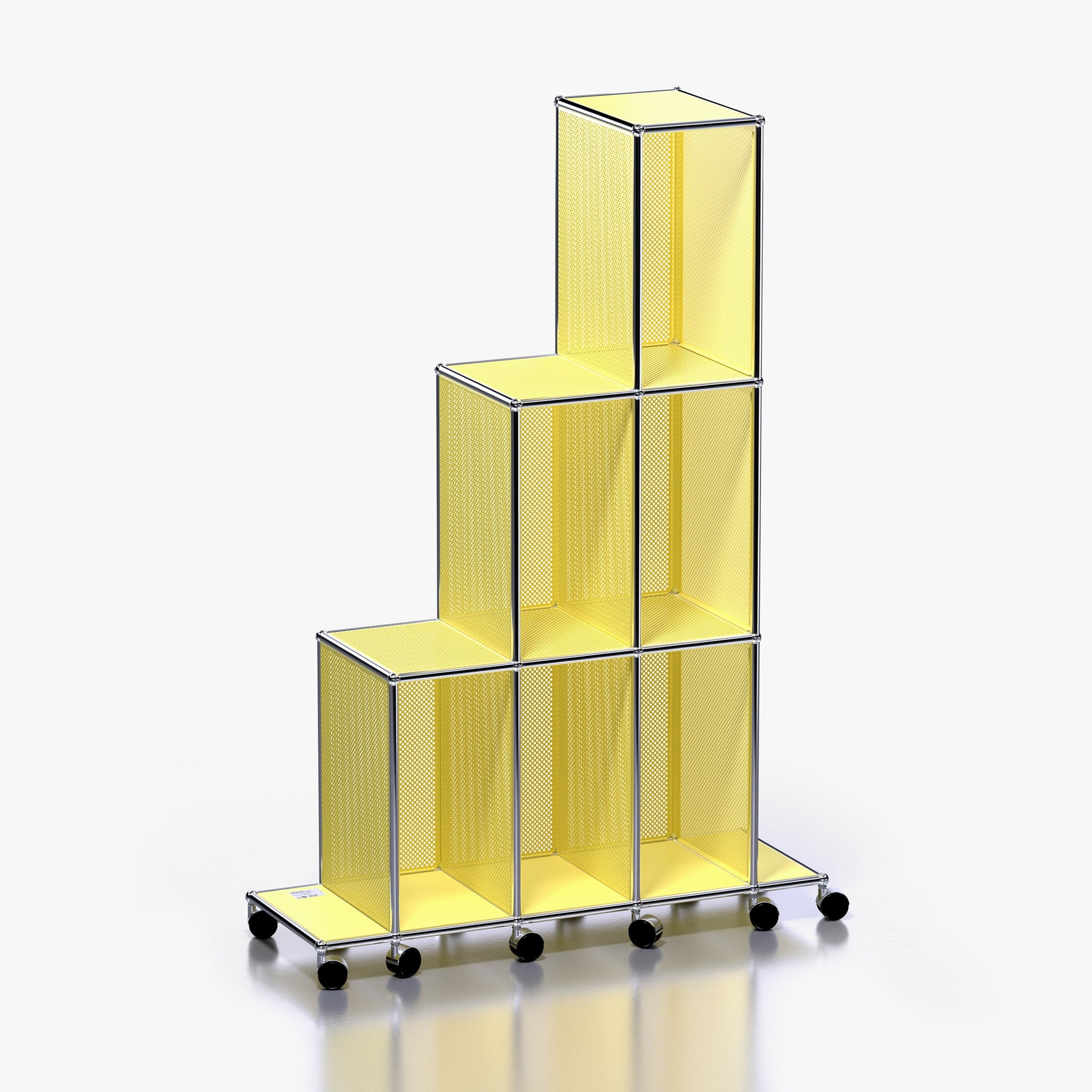 Tower C (Forward): Rolling Tiered Shelving Unit in Soho Yellow (Side View)