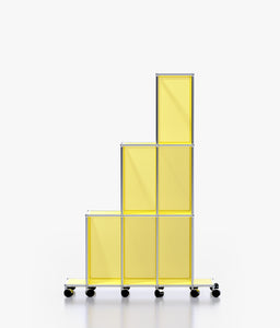 Tower C (Forward): Rolling Tiered Shelving Unit in Soho Yellow (Front View)