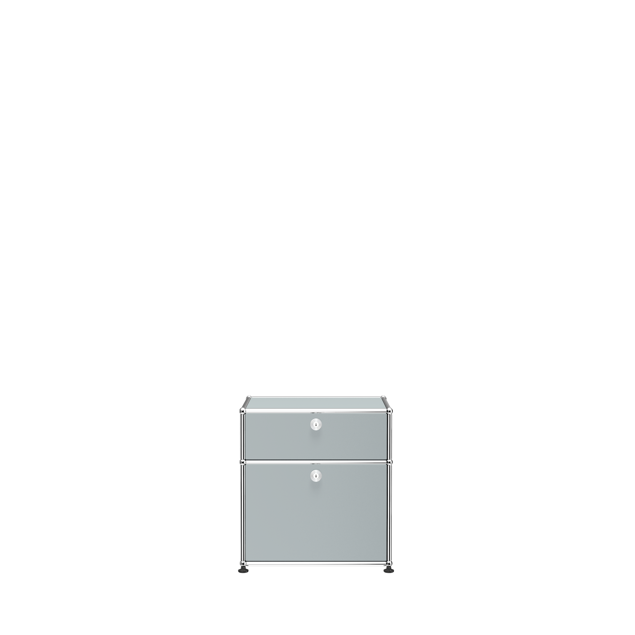 USM Haller Contemporary Nightstand with Doors (P1) in Matte Silver